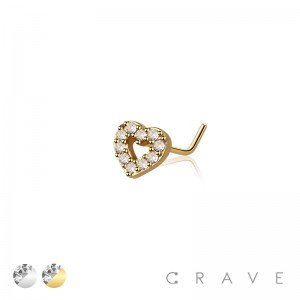 CZ HEART 316L SURGICAL STEEL L-SHAPE NOSE RING